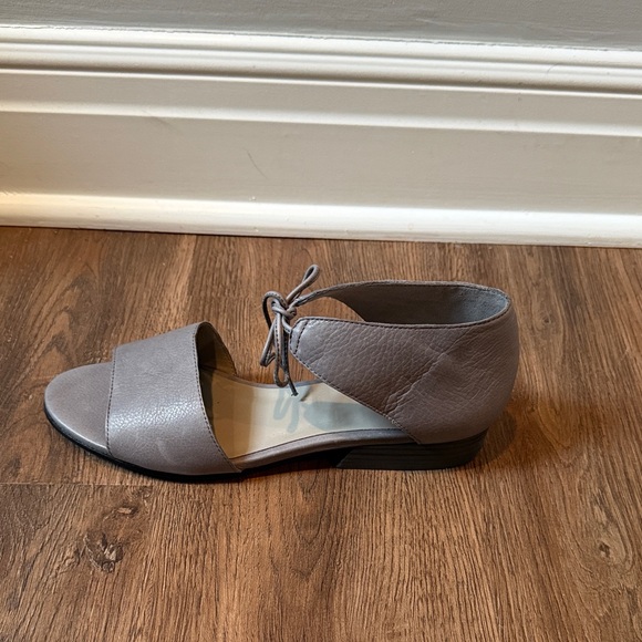 Eileen Fisher Graphite Leather Ankle-Tie Open-Toe Heels - Picture 7 of 14